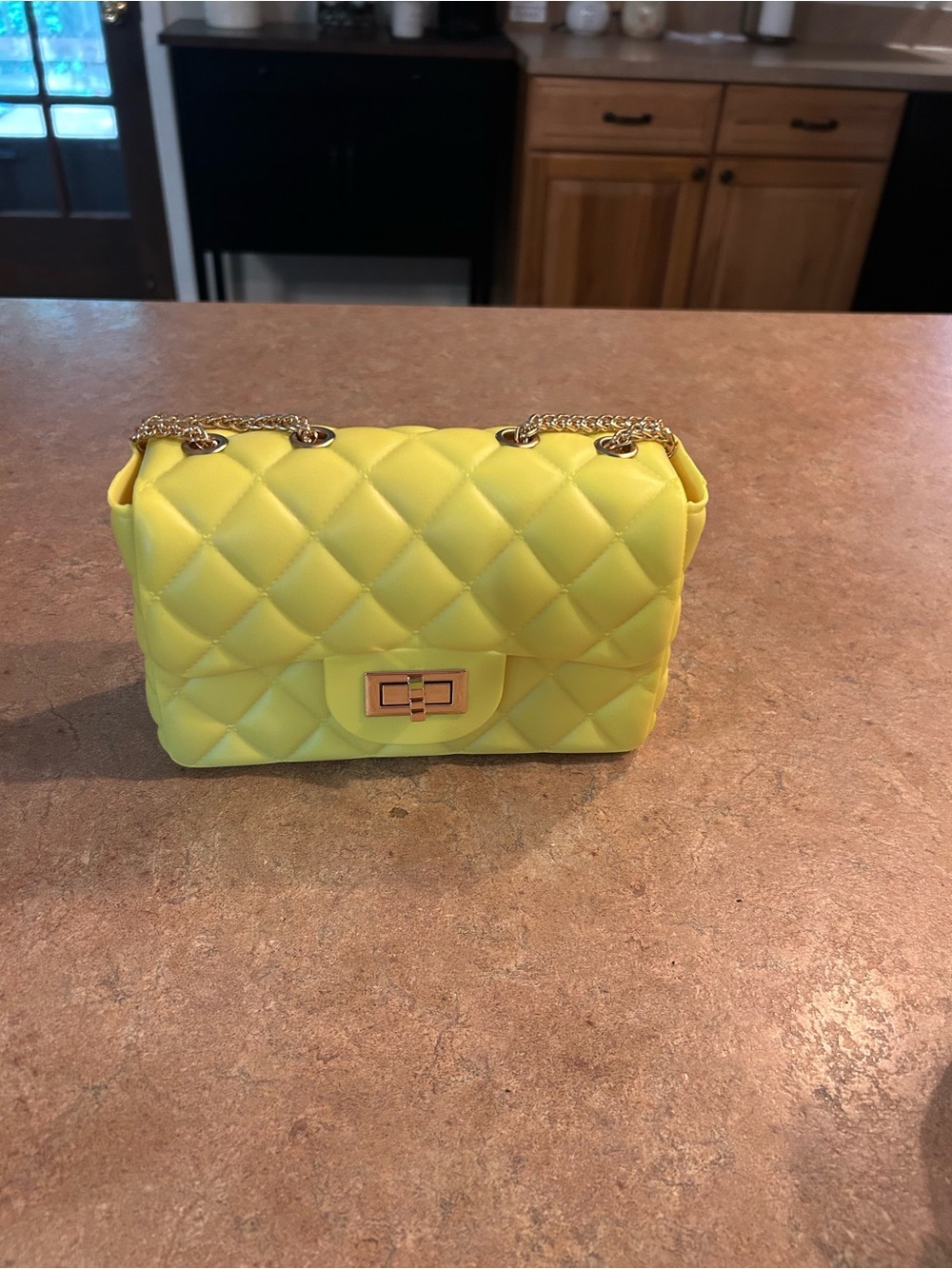 Quilted Chain Crossbody Bag in Bright Yellow